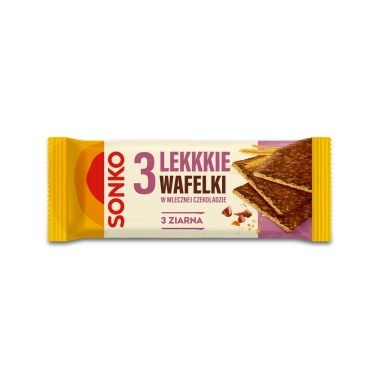 SONKO 3 Lekkie wafelki 3 ziarna w mlecznej czekoladzie 36g / 11- Produkt niezgodny - DATA WAŻNOŚCI 29.08.24R.